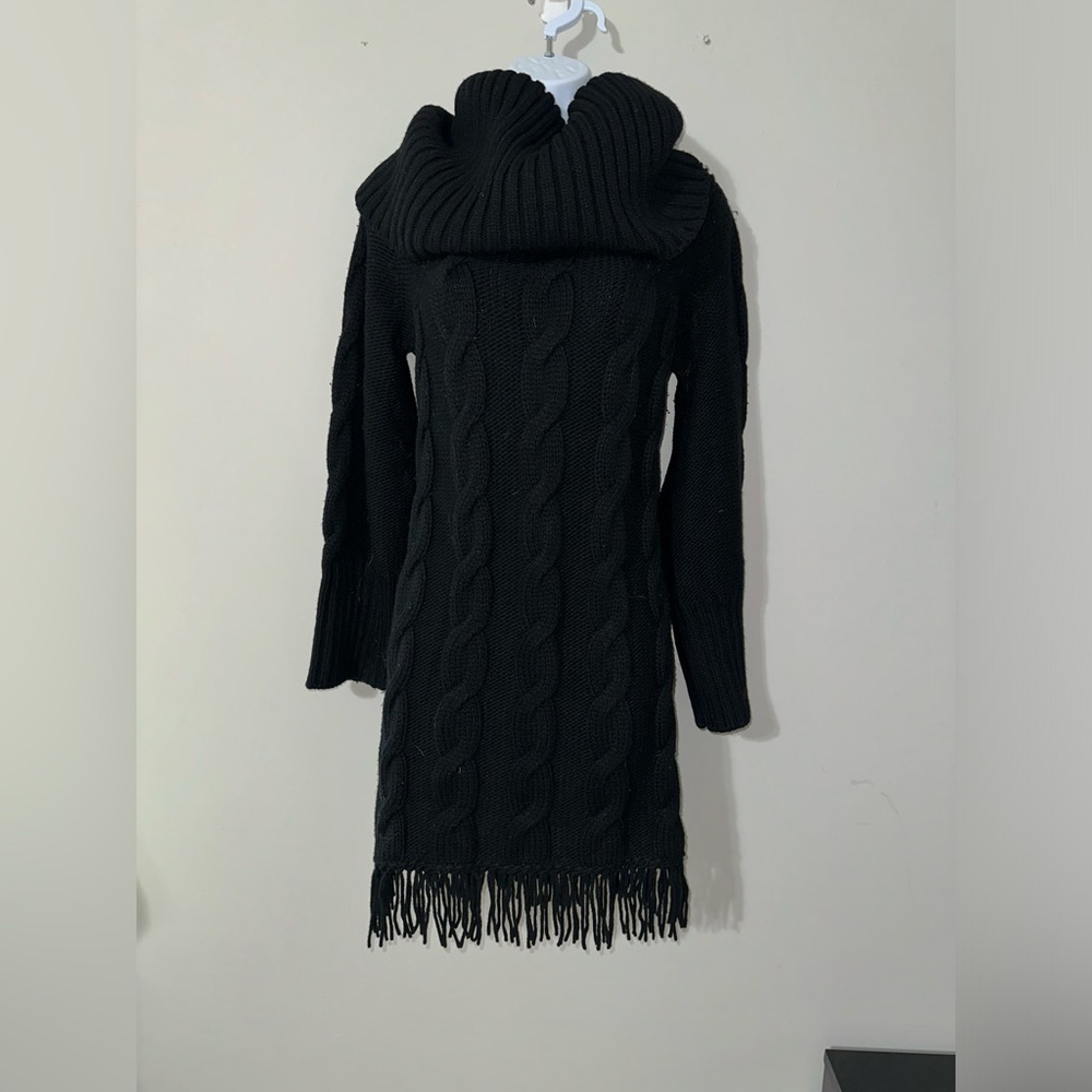 Sportmax Max Mara Heavyweight Cable Knit Mini Cowl Neck Sweater Dress EUC Size M